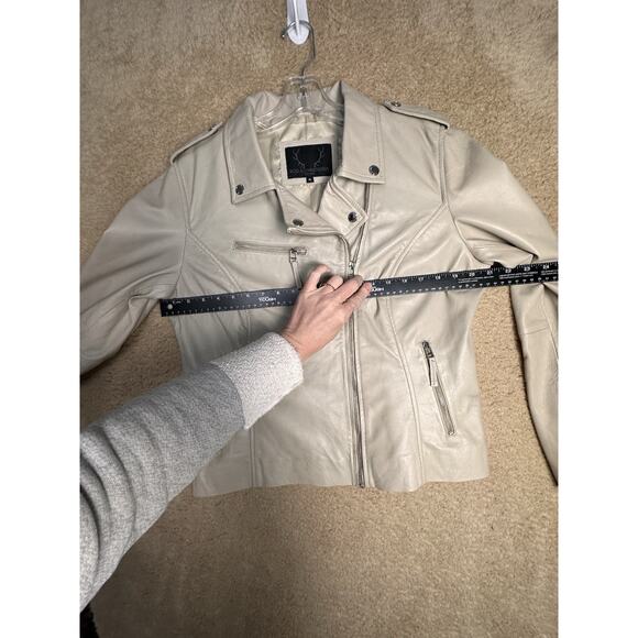 Bod & Christensen Beige Cream Soft Leather Biker Moto Bomber Jacket Sz XL Grunge - Picture 8 of 14